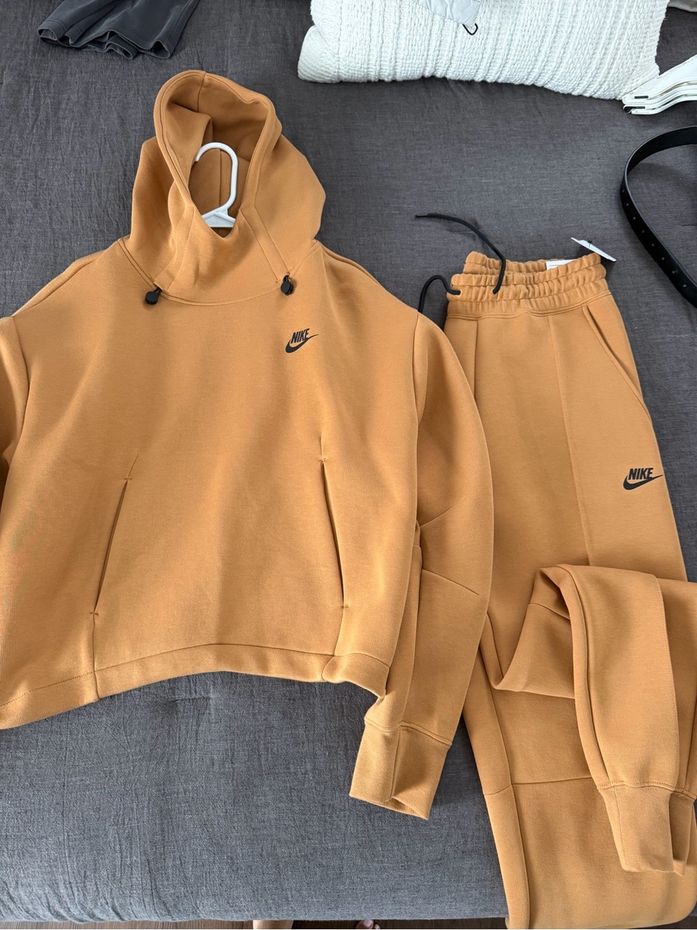 Nike Mustard Yellow Cropped Hoodie and Jogger Set
